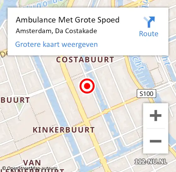 Locatie op kaart van de 112 melding: Ambulance Met Grote Spoed Naar Amsterdam, Da Costakade op 21 augustus 2024 12:02