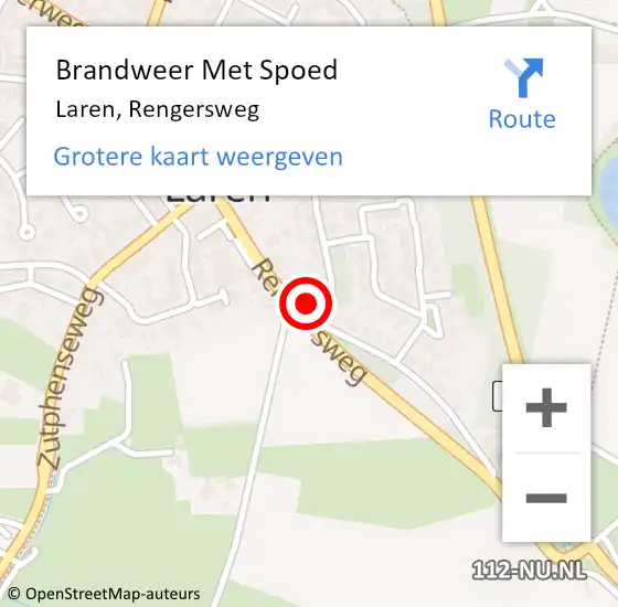 Locatie op kaart van de 112 melding: Brandweer Met Spoed Naar Laren, Rengersweg op 21 augustus 2024 12:02