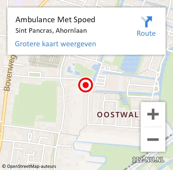 Locatie op kaart van de 112 melding: Ambulance Met Spoed Naar Sint Pancras, Ahornlaan op 21 augustus 2024 12:07