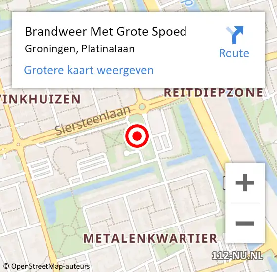 Locatie op kaart van de 112 melding: Brandweer Met Grote Spoed Naar Groningen, Platinalaan op 21 augustus 2024 12:11