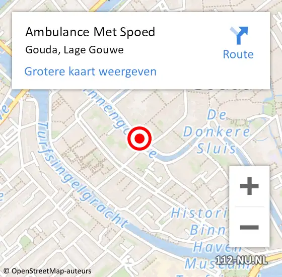 Locatie op kaart van de 112 melding: Ambulance Met Spoed Naar Gouda, Lage Gouwe op 21 augustus 2024 12:24