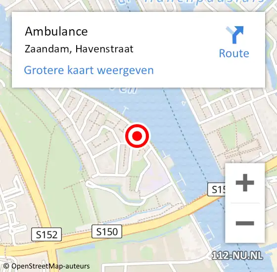 Locatie op kaart van de 112 melding: Ambulance Zaandam, Havenstraat op 21 augustus 2024 12:38