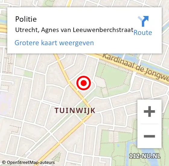 Locatie op kaart van de 112 melding: Politie Utrecht, Agnes van Leeuwenberchstraat op 21 augustus 2024 12:59