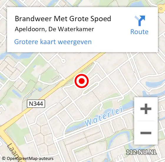 Locatie op kaart van de 112 melding: Brandweer Met Grote Spoed Naar Apeldoorn, De Waterkamer op 21 augustus 2024 13:00