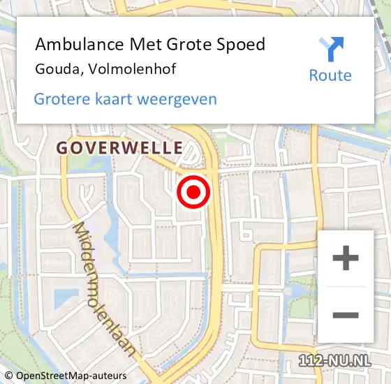 Locatie op kaart van de 112 melding: Ambulance Met Grote Spoed Naar Gouda, Volmolenhof op 21 augustus 2024 13:03