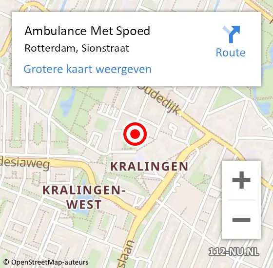 Locatie op kaart van de 112 melding: Ambulance Met Spoed Naar Rotterdam, Sionstraat op 21 augustus 2024 13:07