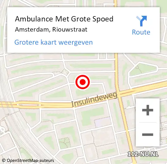 Locatie op kaart van de 112 melding: Ambulance Met Grote Spoed Naar Amsterdam, Riouwstraat op 21 augustus 2024 13:07