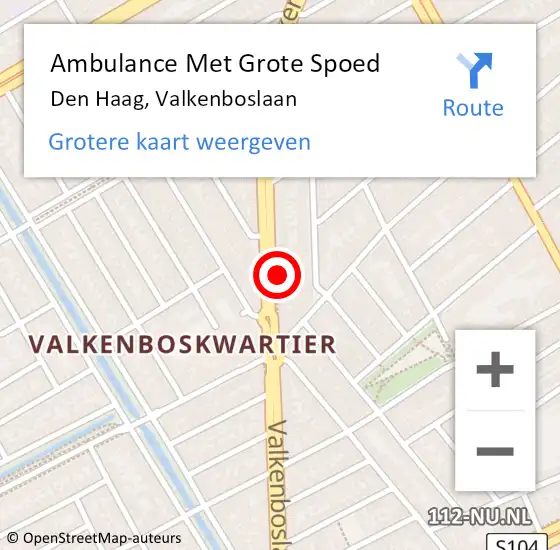 Locatie op kaart van de 112 melding: Ambulance Met Grote Spoed Naar Den Haag, Valkenboslaan op 21 augustus 2024 13:08