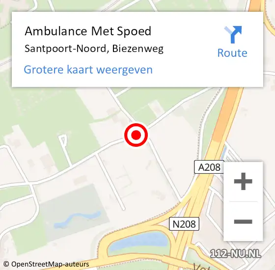 Locatie op kaart van de 112 melding: Ambulance Met Spoed Naar Santpoort-Noord, Biezenweg op 21 augustus 2024 13:32