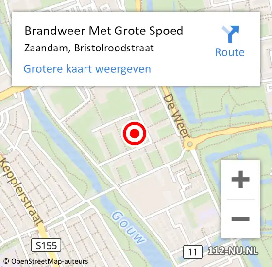 Locatie op kaart van de 112 melding: Brandweer Met Grote Spoed Naar Zaandam, Bristolroodstraat op 21 augustus 2024 13:52