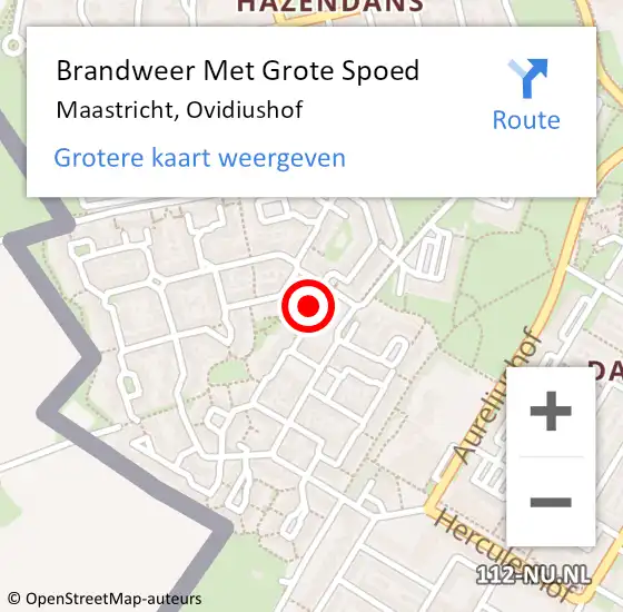 Locatie op kaart van de 112 melding: Brandweer Met Grote Spoed Naar Maastricht, Ovidiushof op 21 augustus 2024 13:53