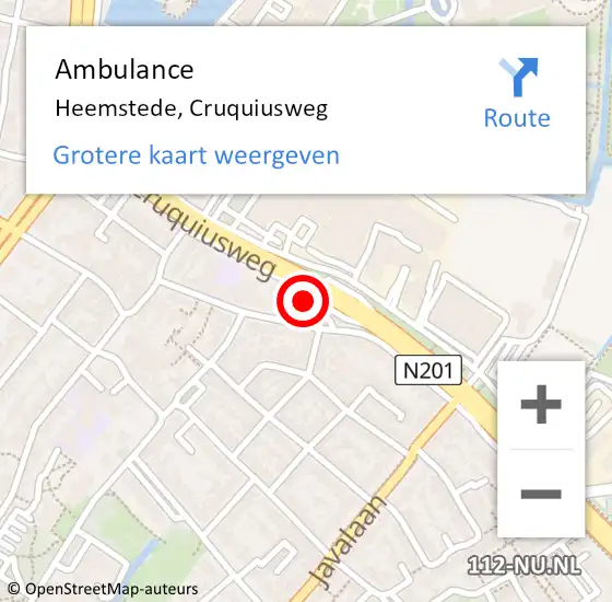 Locatie op kaart van de 112 melding: Ambulance Heemstede, Cruquiusweg op 21 augustus 2024 14:09