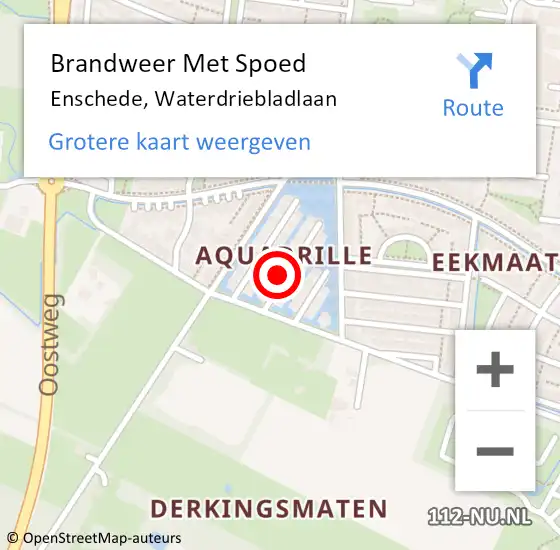 Locatie op kaart van de 112 melding: Brandweer Met Spoed Naar Enschede, Waterdriebladlaan op 21 augustus 2024 14:10