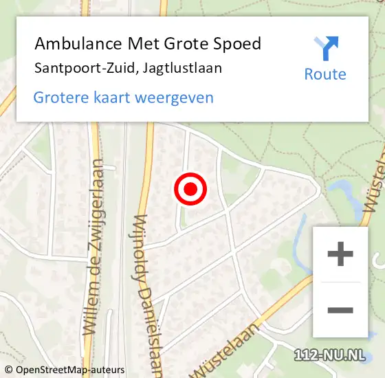 Locatie op kaart van de 112 melding: Ambulance Met Grote Spoed Naar Santpoort-Zuid, Jagtlustlaan op 21 augustus 2024 14:21