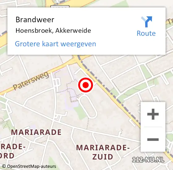 Locatie op kaart van de 112 melding: Brandweer Hoensbroek, Akkerweide op 21 augustus 2024 14:23