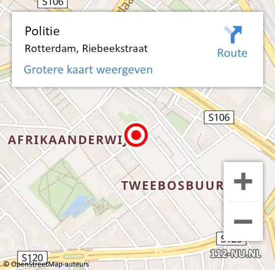 Locatie op kaart van de 112 melding: Politie Rotterdam, Riebeekstraat op 21 augustus 2024 14:27