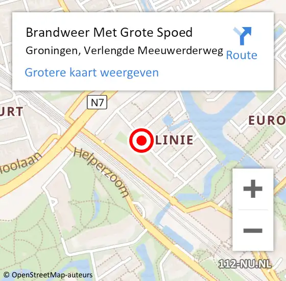 Locatie op kaart van de 112 melding: Brandweer Met Grote Spoed Naar Groningen, Verlengde Meeuwerderweg op 17 oktober 2014 04:54