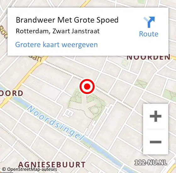 Locatie op kaart van de 112 melding: Brandweer Met Grote Spoed Naar Rotterdam, Zwart Janstraat op 21 augustus 2024 14:36