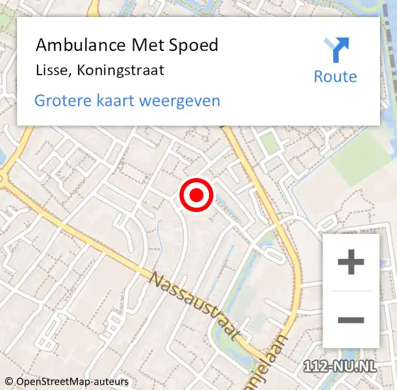 Locatie op kaart van de 112 melding: Ambulance Met Spoed Naar Lisse, Koningstraat op 21 augustus 2024 15:01