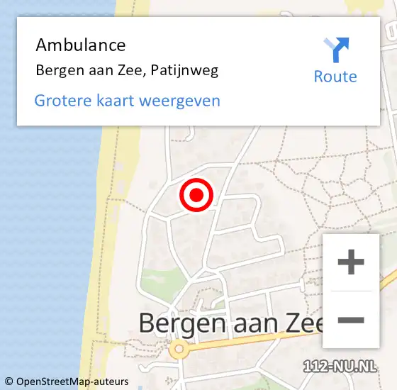 Locatie op kaart van de 112 melding: Ambulance Bergen aan Zee, Patijnweg op 21 augustus 2024 15:07