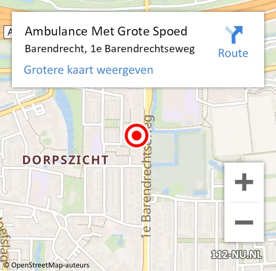 Locatie op kaart van de 112 melding: Ambulance Met Grote Spoed Naar Barendrecht, 1e Barendrechtseweg op 21 augustus 2024 15:31