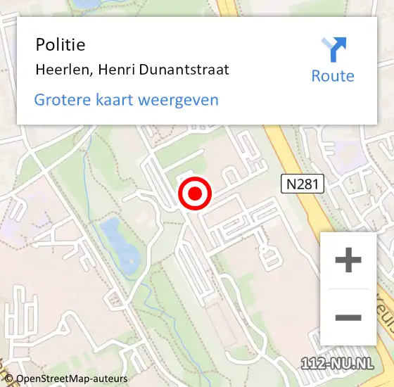 Locatie op kaart van de 112 melding: Politie Heerlen, Henri Dunantstraat op 21 augustus 2024 15:36