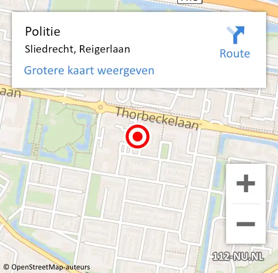 Locatie op kaart van de 112 melding: Politie Sliedrecht, Reigerlaan op 21 augustus 2024 15:36