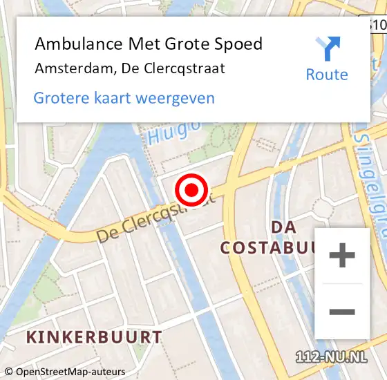 Locatie op kaart van de 112 melding: Ambulance Met Grote Spoed Naar Amsterdam, De Clercqstraat op 21 augustus 2024 16:05