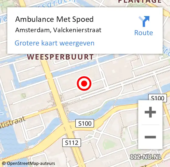 Locatie op kaart van de 112 melding: Ambulance Met Spoed Naar Amsterdam, Valckenierstraat op 21 augustus 2024 16:07