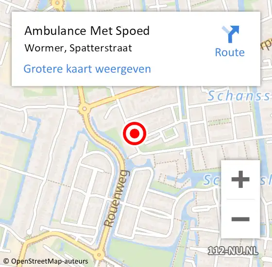 Locatie op kaart van de 112 melding: Ambulance Met Spoed Naar Wormer, Spatterstraat op 21 augustus 2024 16:30