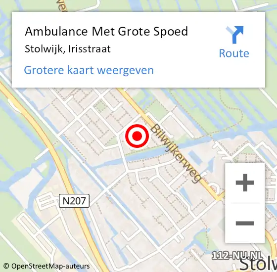 Locatie op kaart van de 112 melding: Ambulance Met Grote Spoed Naar Stolwijk, Irisstraat op 21 augustus 2024 16:38