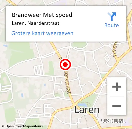 Locatie op kaart van de 112 melding: Brandweer Met Spoed Naar Laren, Naarderstraat op 21 augustus 2024 17:06