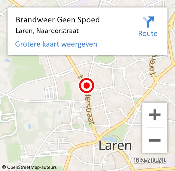 Locatie op kaart van de 112 melding: Brandweer Geen Spoed Naar Laren, Naarderstraat op 21 augustus 2024 17:07