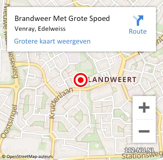 Locatie op kaart van de 112 melding: Brandweer Met Grote Spoed Naar Venray, Edelweiss op 21 augustus 2024 17:19