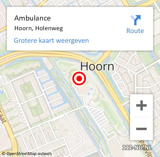 Locatie op kaart van de 112 melding: Ambulance Hoorn, Holenweg op 21 augustus 2024 17:30