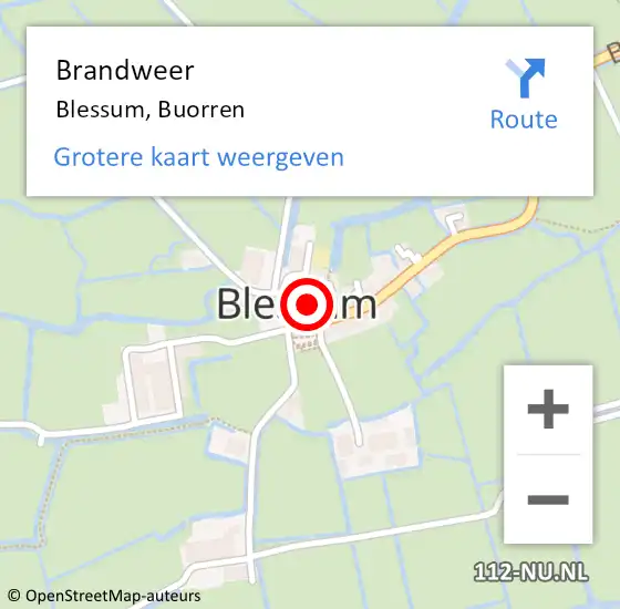 Locatie op kaart van de 112 melding: Brandweer Blessum, Buorren op 21 augustus 2024 17:36