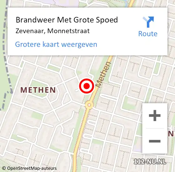 Locatie op kaart van de 112 melding: Brandweer Met Grote Spoed Naar Zevenaar, Monnetstraat op 21 augustus 2024 17:37