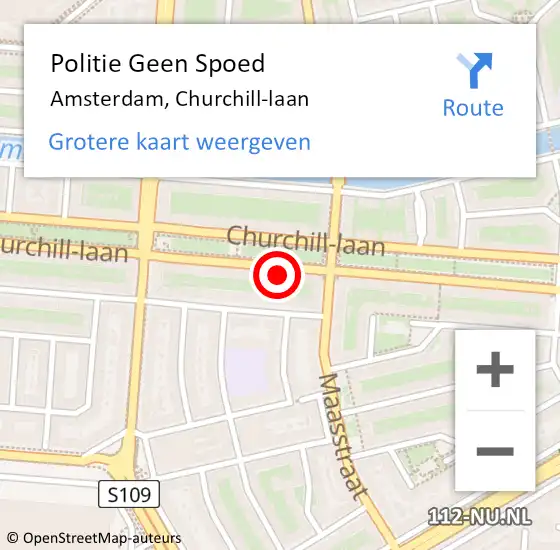 Locatie op kaart van de 112 melding: Politie Geen Spoed Naar Amsterdam, Churchill-laan op 21 augustus 2024 17:37