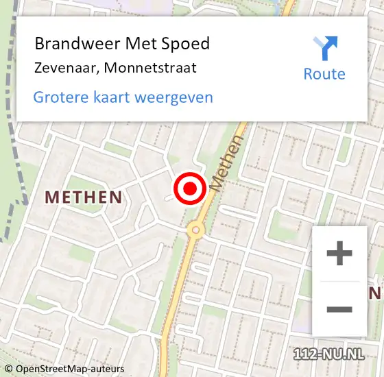 Locatie op kaart van de 112 melding: Brandweer Met Spoed Naar Zevenaar, Monnetstraat op 21 augustus 2024 17:59