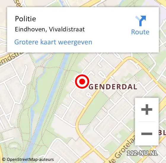 Locatie op kaart van de 112 melding: Politie Eindhoven, Vivaldistraat op 21 augustus 2024 18:13