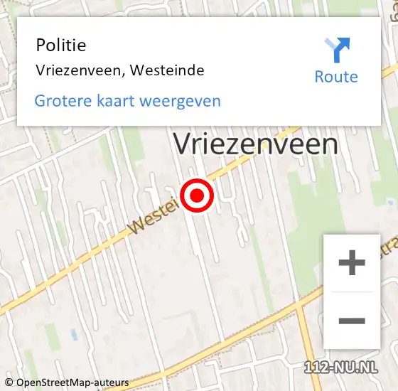 Locatie op kaart van de 112 melding: Politie Vriezenveen, Westeinde op 21 augustus 2024 18:22