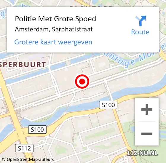 Locatie op kaart van de 112 melding: Politie Met Grote Spoed Naar Amsterdam, Sarphatistraat op 21 augustus 2024 18:29