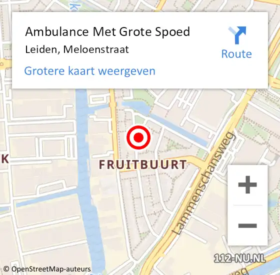 Locatie op kaart van de 112 melding: Ambulance Met Grote Spoed Naar Leiden, Meloenstraat op 21 augustus 2024 18:33