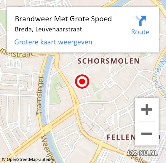 Locatie op kaart van de 112 melding: Brandweer Met Grote Spoed Naar Breda, Leuvenaarstraat op 21 augustus 2024 18:48