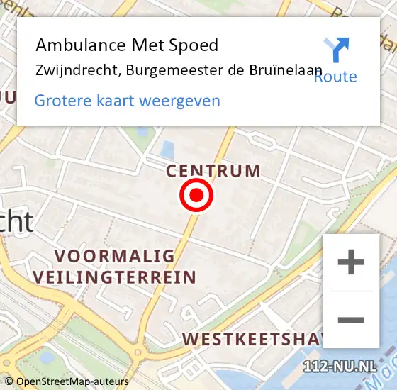 Locatie op kaart van de 112 melding: Ambulance Met Spoed Naar Zwijndrecht, Burgemeester de Bruïnelaan op 21 augustus 2024 19:10