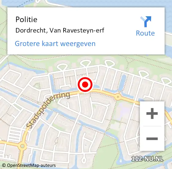 Locatie op kaart van de 112 melding: Politie Dordrecht, Van Ravesteyn-erf op 21 augustus 2024 19:11