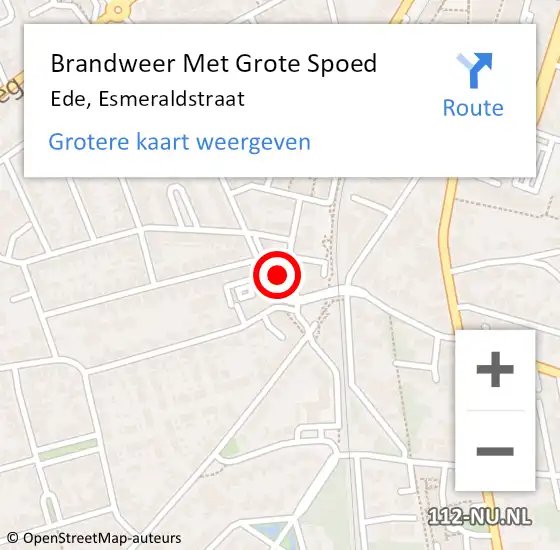 Locatie op kaart van de 112 melding: Brandweer Met Grote Spoed Naar Ede, Esmeraldstraat op 21 augustus 2024 19:50