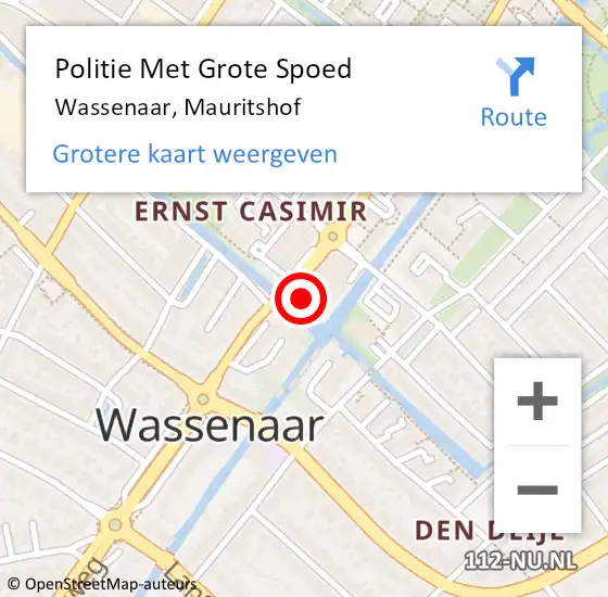 Locatie op kaart van de 112 melding: Politie Met Grote Spoed Naar Wassenaar, Mauritshof op 21 augustus 2024 19:57