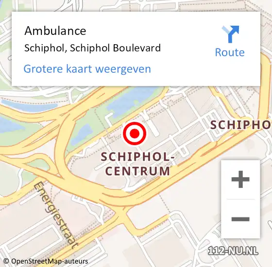 Locatie op kaart van de 112 melding: Ambulance Schiphol, Schiphol Boulevard op 21 augustus 2024 20:17