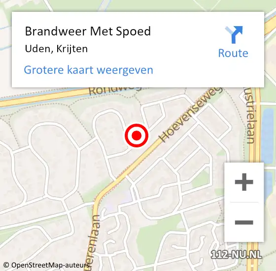 Locatie op kaart van de 112 melding: Brandweer Met Spoed Naar Uden, Krijten op 21 augustus 2024 20:47